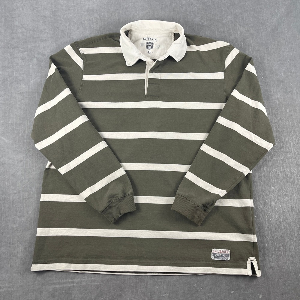 Eddie Bauer Men XL Tall Green Striped Long Sleeve Rugby Shirt Sport Shop
